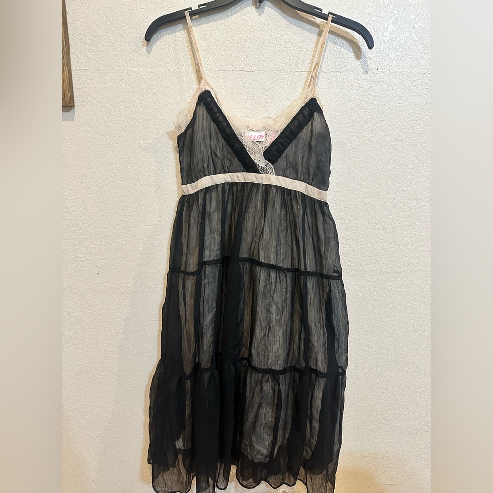 ALLOY Black and Cream Lace Trim Spaghetti Strap Dress